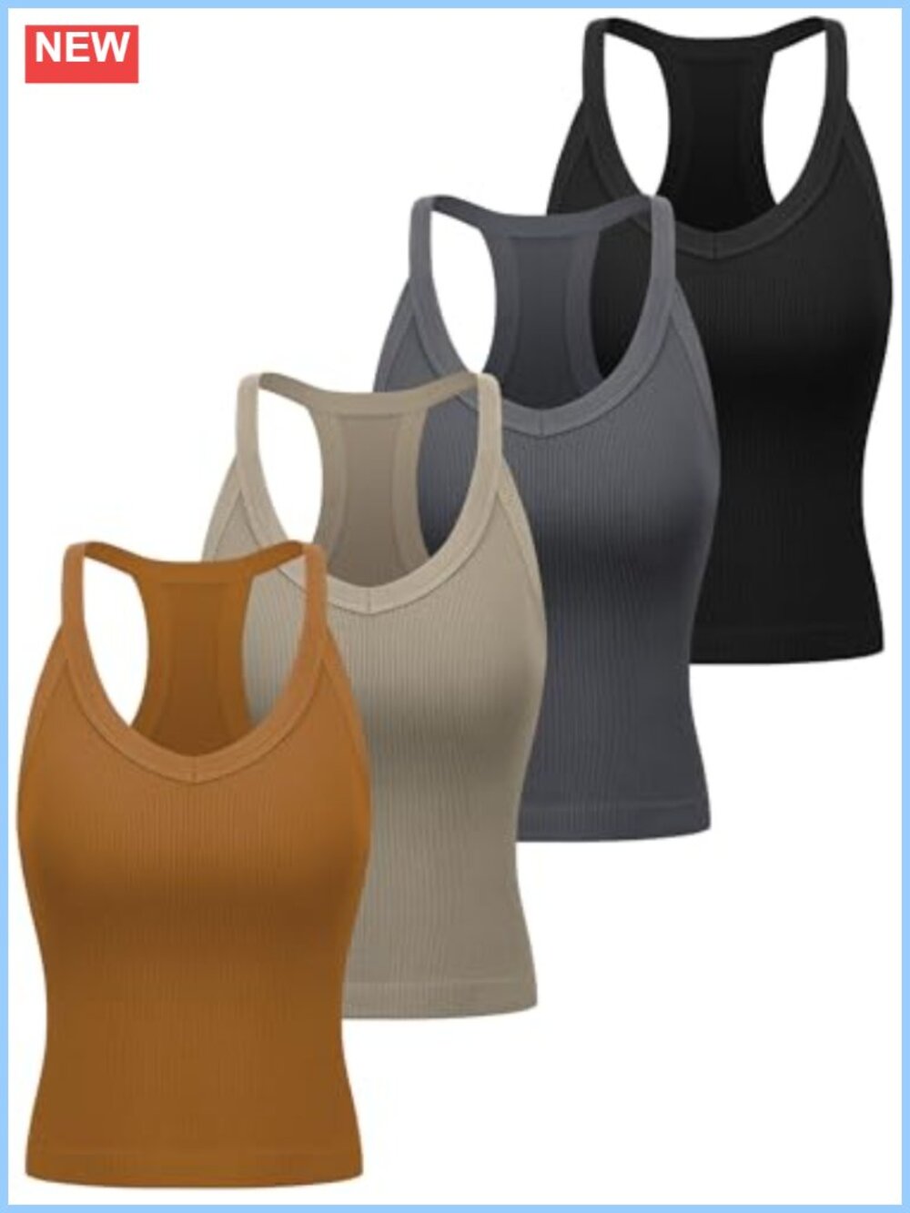 Womens Ribbed Racerback Workout Tank Tops 4 Pack Sleeveless V-Neck Crop